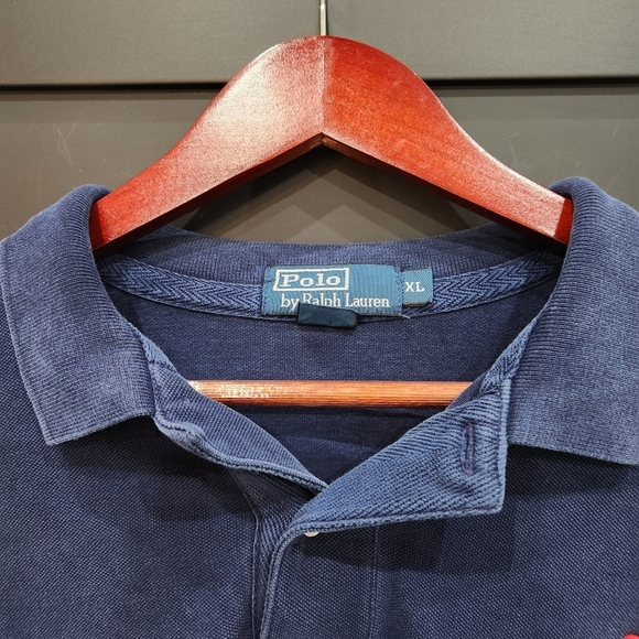 Vintage Polo Ralph Lauren Polo Shirt Big Pony W/USA Flag Hit Mens XL Blue - Picture 3 of 5
